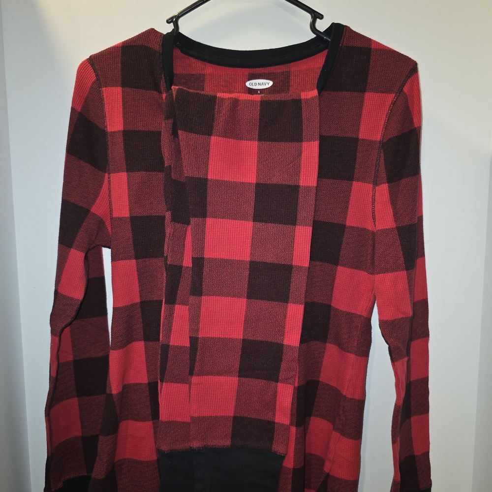 Old Navy Red and Black Buffalo Plaid Long Sleeve Pajama Top And Bottoms